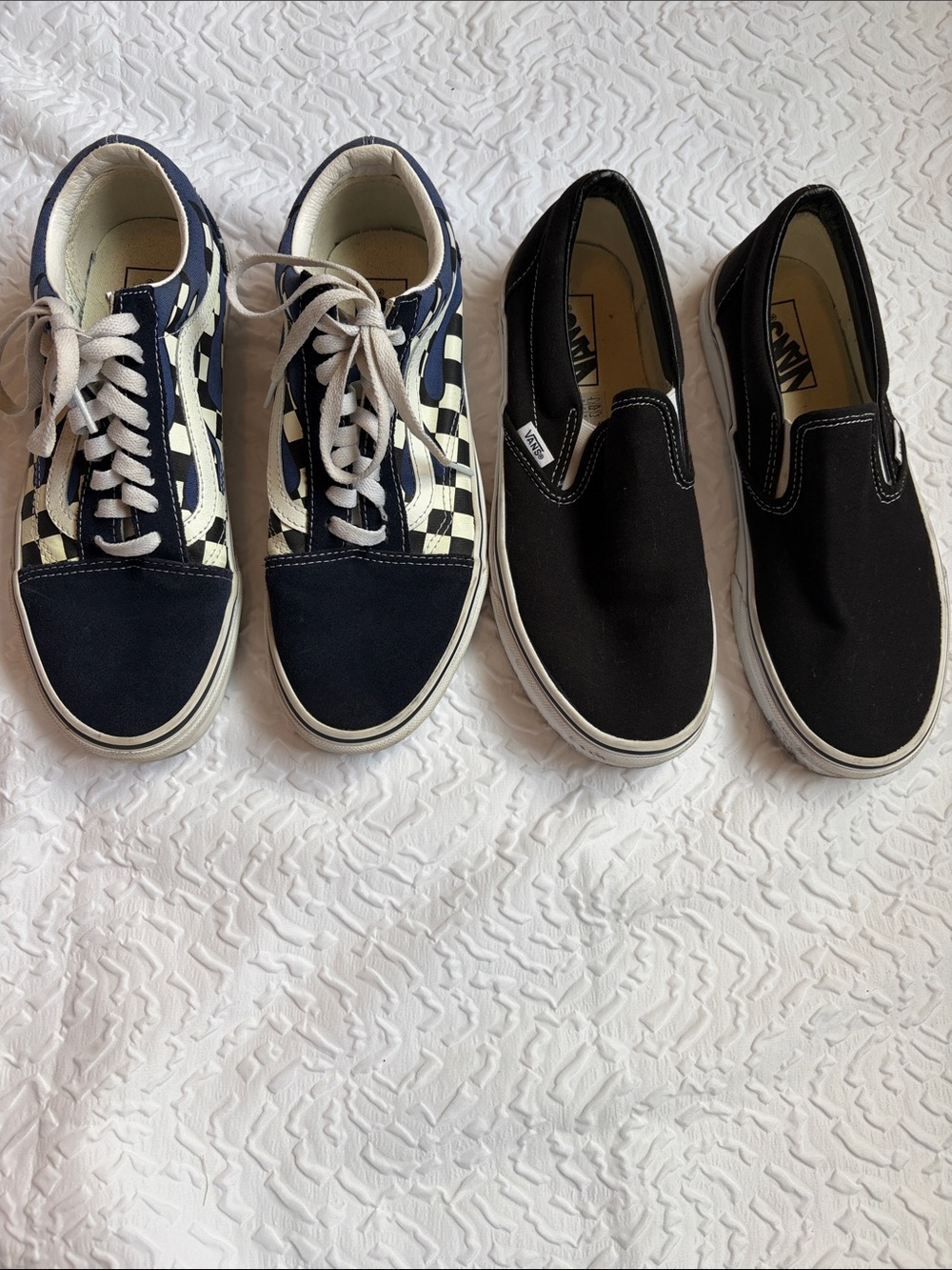 Vans Men’s Size 7.5 Black Slip-on Blue Checkered lace up 2 pair used condition
